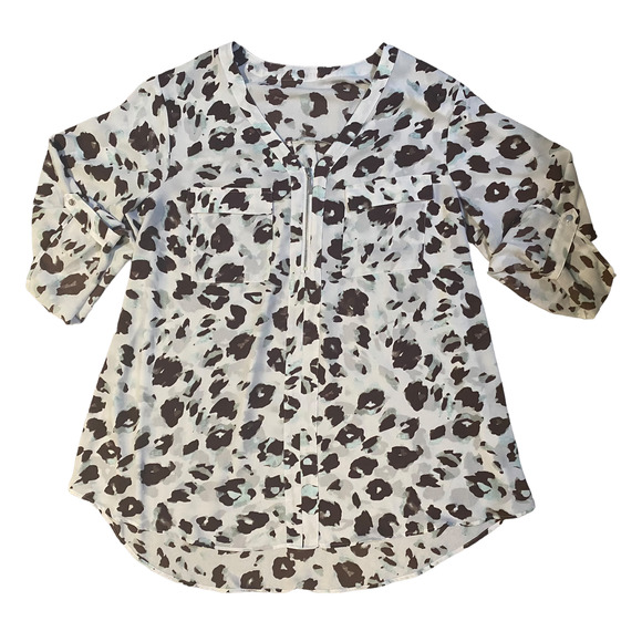 🛍️ Unbranded White Brown Cheetah Print Blouse Women's size 1X - Picture 1 of 8